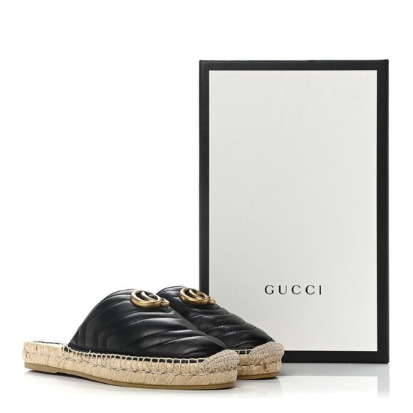 AUTH GUCCI Nappa Matelasse Marmont Espadrille Mules Size 38 - Picture 2 of 8